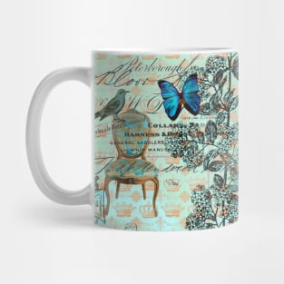 dark academia cottage chic scripts butterfly mint bird botanical Mug